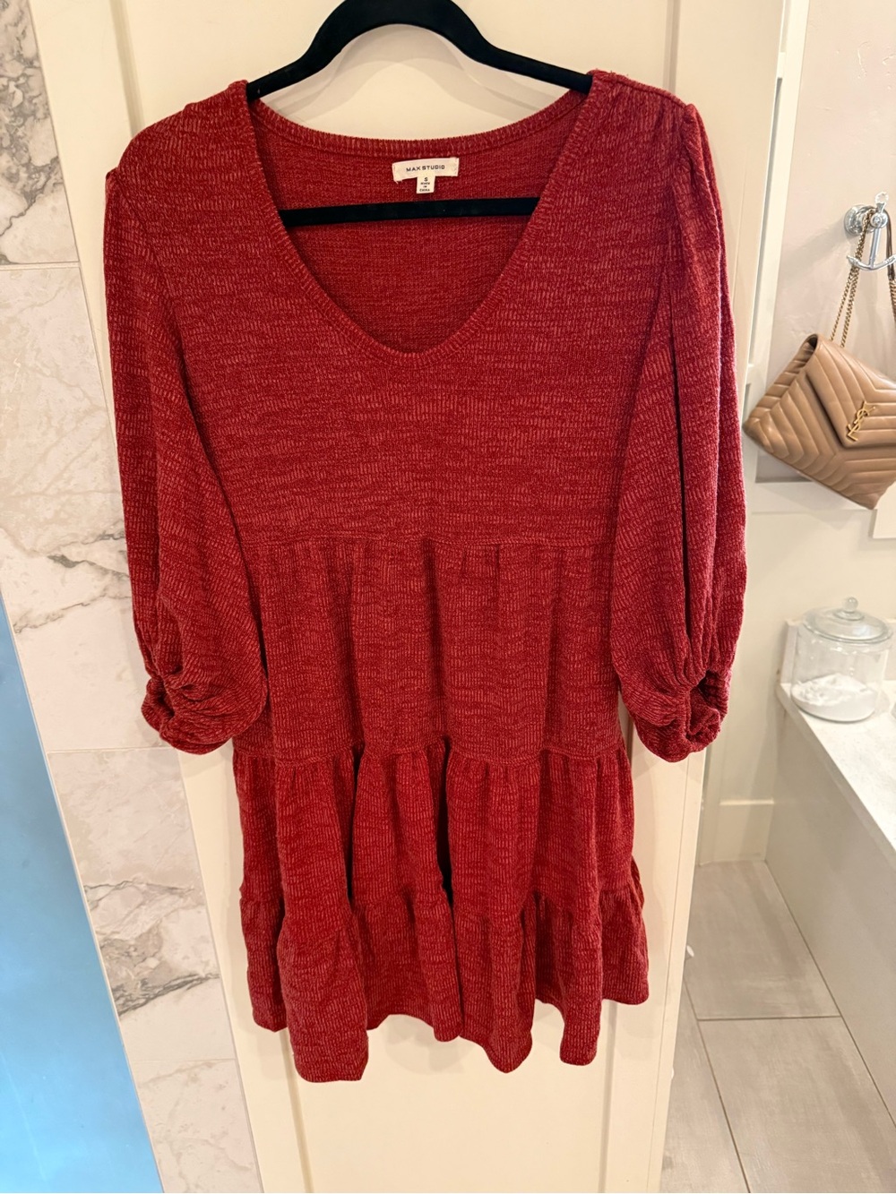 Max Studio Red V-Neck Tiered Knit Tunic